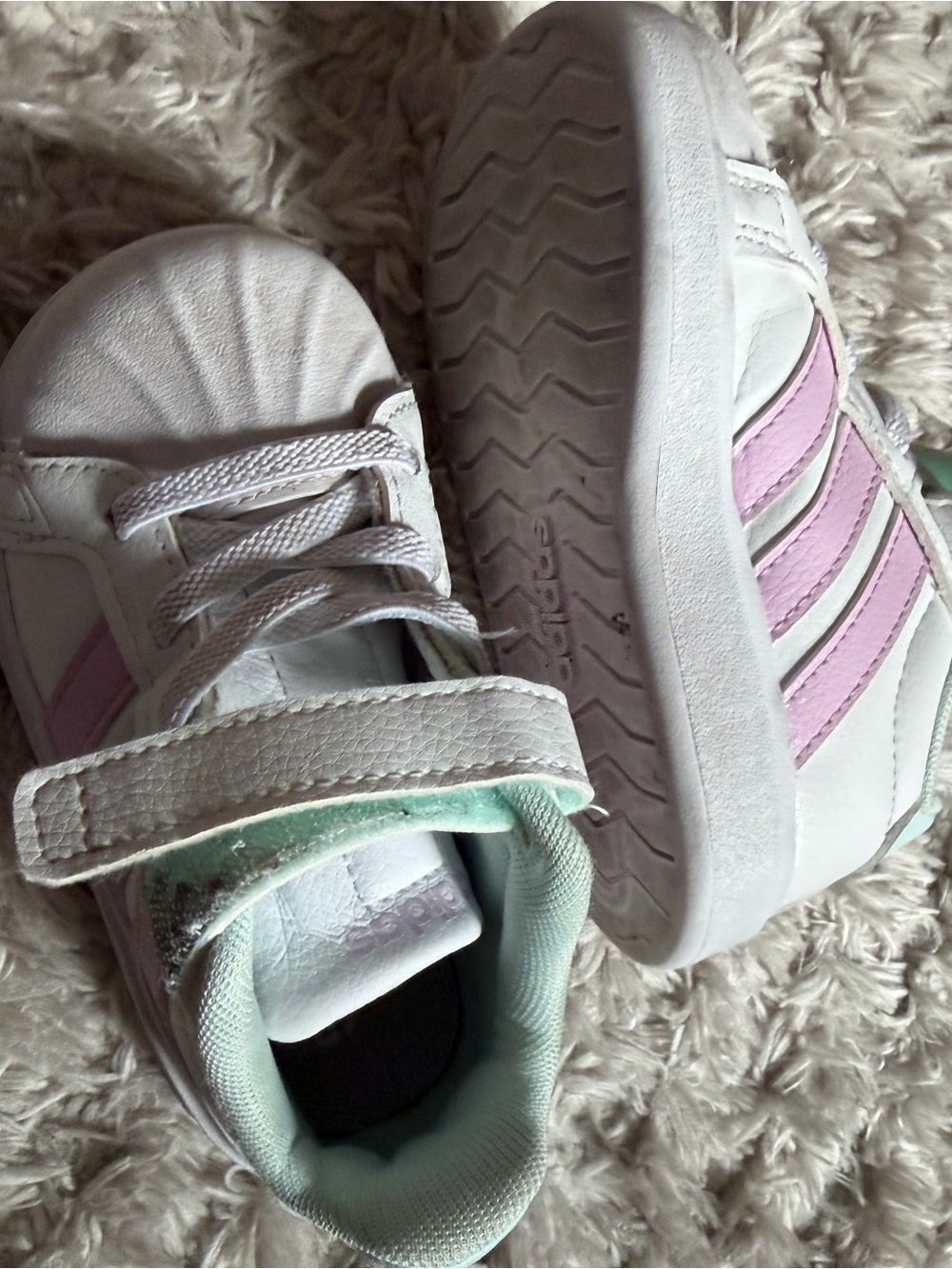adidas White Sneakers with Pink Stripes and Mint Interior